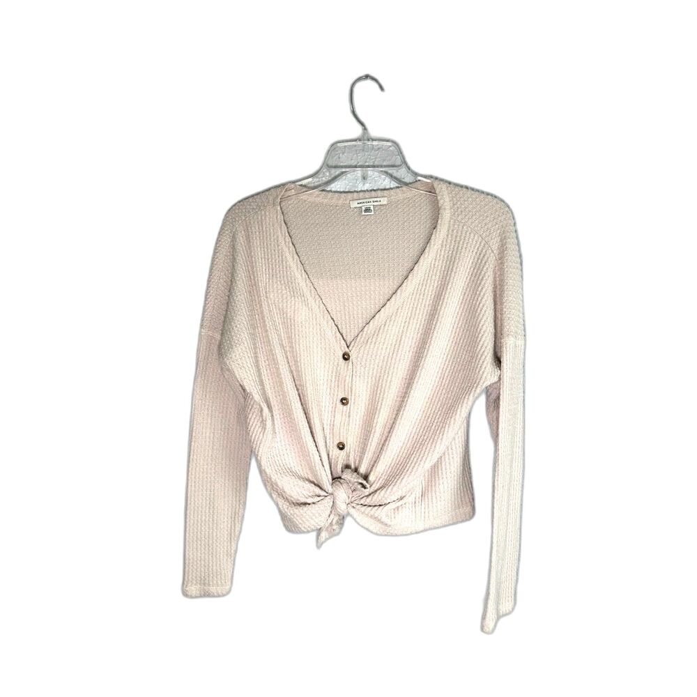 American Eagle Plush Ivory Button Down Waffle Knit thermal Long Sleeve Top S